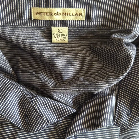 Peter Millar navy/white narrow stripe 3 button placket short sleeve polo shirt. - Picture 6 of 6